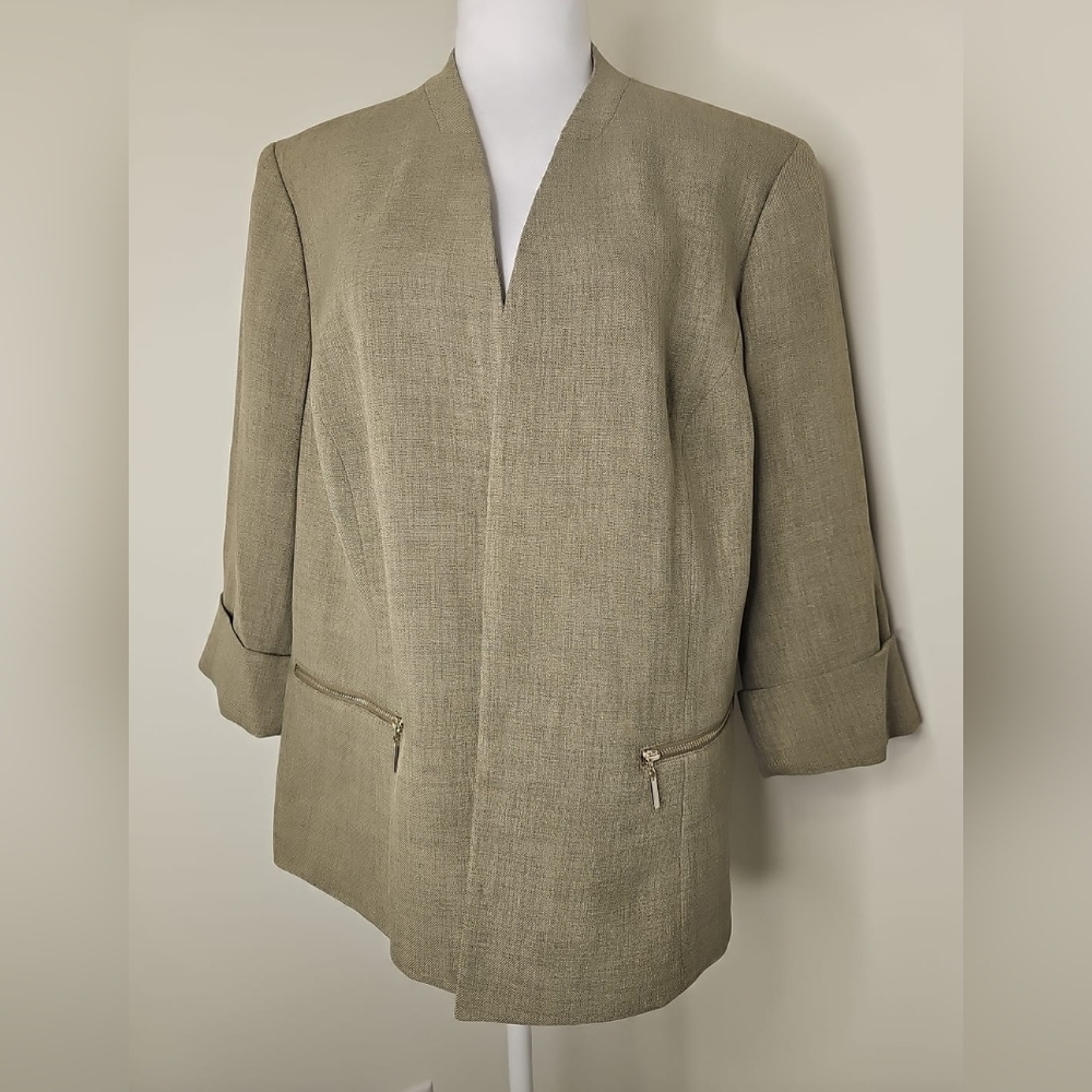 Kasper Women's Tan Blazer with Zipper Pockets Size 16W